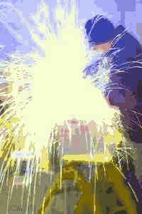 cutting a computer case with angle grinder circa 2002